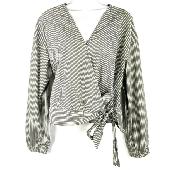 Mossimo Supply Co. Tops - Mossimo Long Sleeve Wrap Crop Top Side Tie Striped